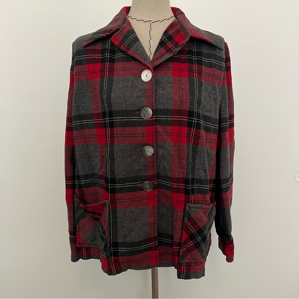 Pendleton gold label wool red / grey / white / black flannel 1940-1950s